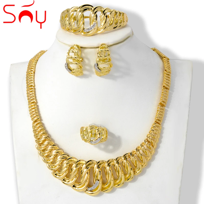 

Sunny Fashion Jewelry Sets Dubai Luxury Gold Plated Clip Earrings Necklace Bracelet Ring Wedding Accessories Romantic Lover Gift