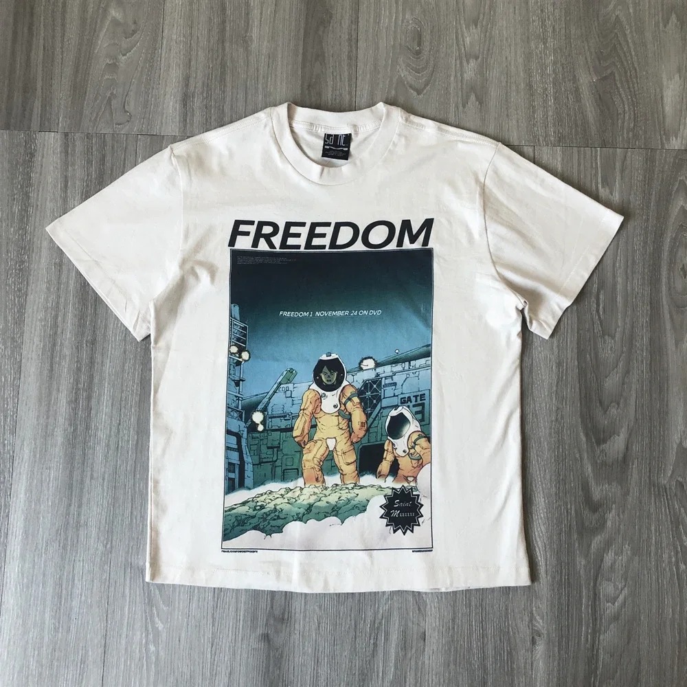 

2024 уличная одежда в стиле Сен-Майкла, лучшее качество, винтажная одежда с принтом астронавта, хлопковые футболки свободного кроя, футболки для мужчин