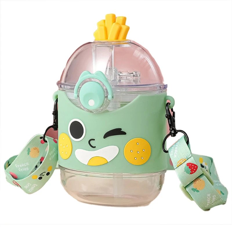 

Cartoon Strap Water Bottle Tratin Plastic Water Cup Cute Straw Cup