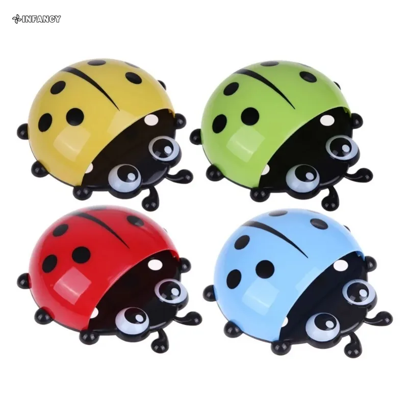 4 Colors Cute Ladybug Insect Toothbrush Wall Suction Bathroom Sets Cartoon Sucker Toothbrush Holder Suction Hooks