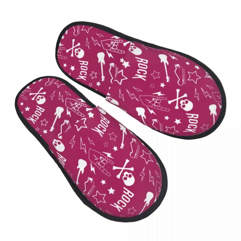 

Heavy Metal Rock Music Symbols Electric Guitar Guest Slippers for Spa Women Custom Print House Shoes