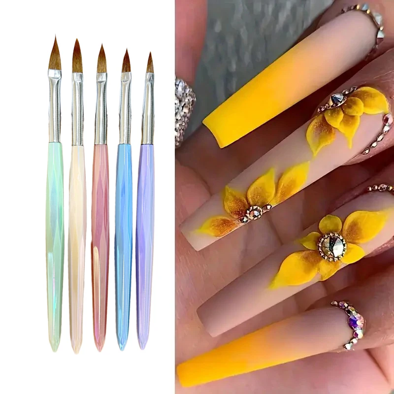 5pcs/Set New Nail Pen Macaron Color Acrylic Pole Color Smudge Pen Thread Carving Set Nail Set