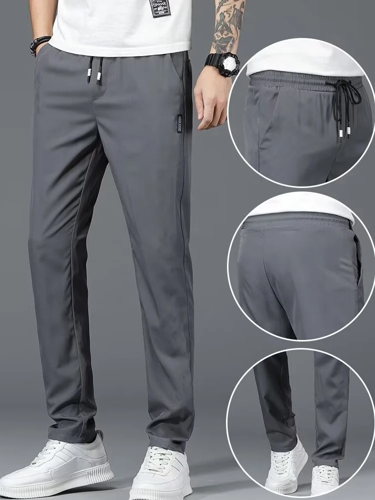 Summer casual men's trousers thin breathable high-grade grey straight leg trousers daily business commuter quick-dry pants