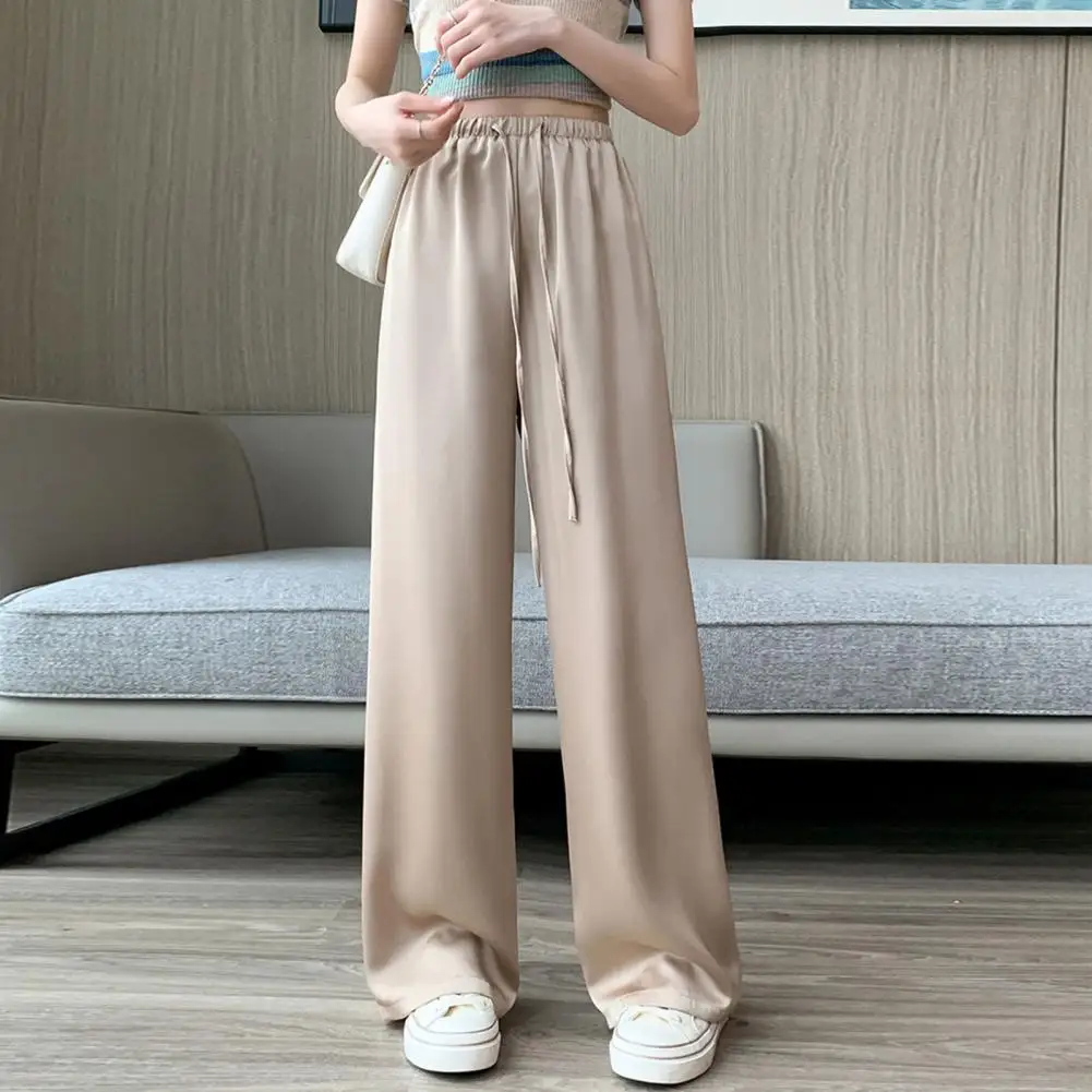 

Charming Solid Color Pants Stylish Women's Elastic Waist Wide-leg Pants for Summer Solid Color Straight Leg Trousers for Work