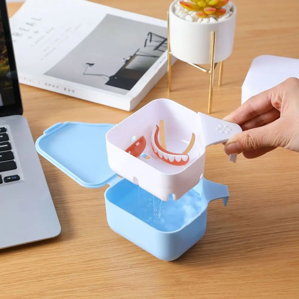 

Portable Denture Bath Box Drainable Durable Cleaning Teeth Case Multifunction Waterproof Dental False Teeth Storage Box Men