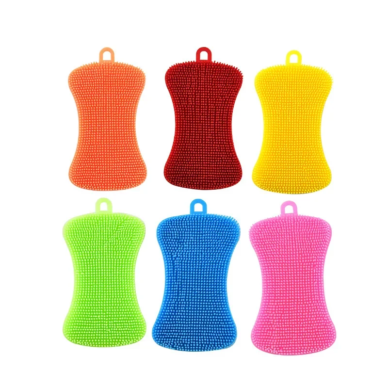 3PCS Silicone Dish Washing Brush Pot Pan Sponge Scrubber Silicone Scouring Pad Fruit Pot Pan Wash Brushes Kitchen Cleaning Tool 3