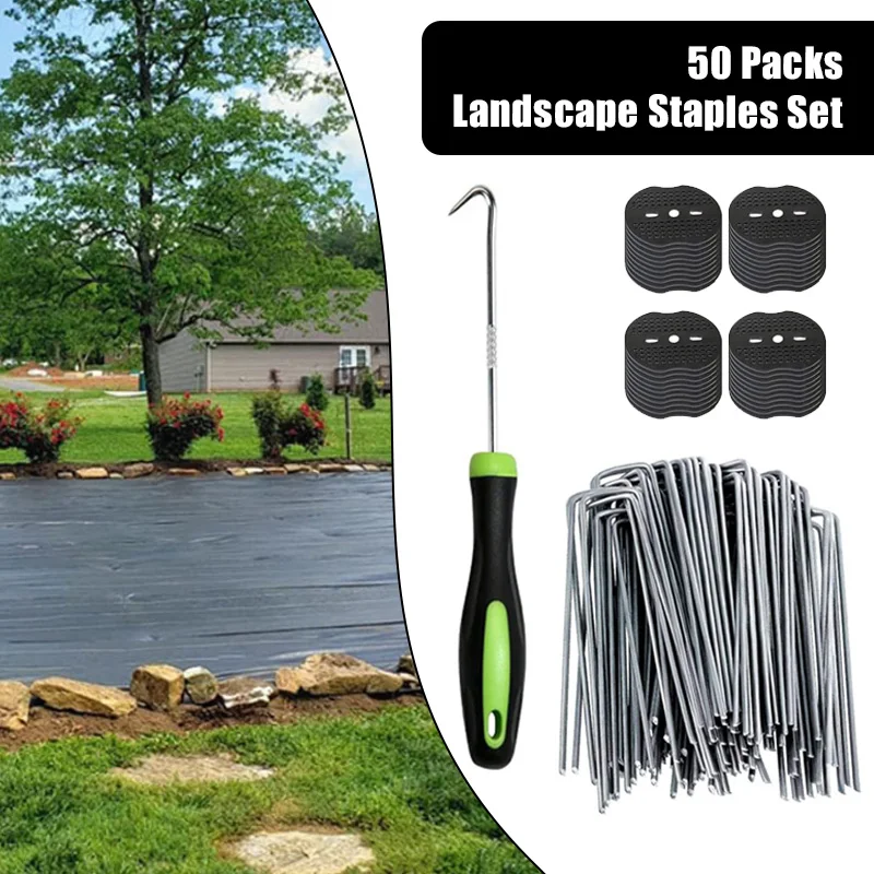 50Pcs Garden Stakes Gasket Bakulyor Lawn Landscape Staples U Shaped Galvanized Landscape Pins Yard Ground Pin Weed Barrier Sod