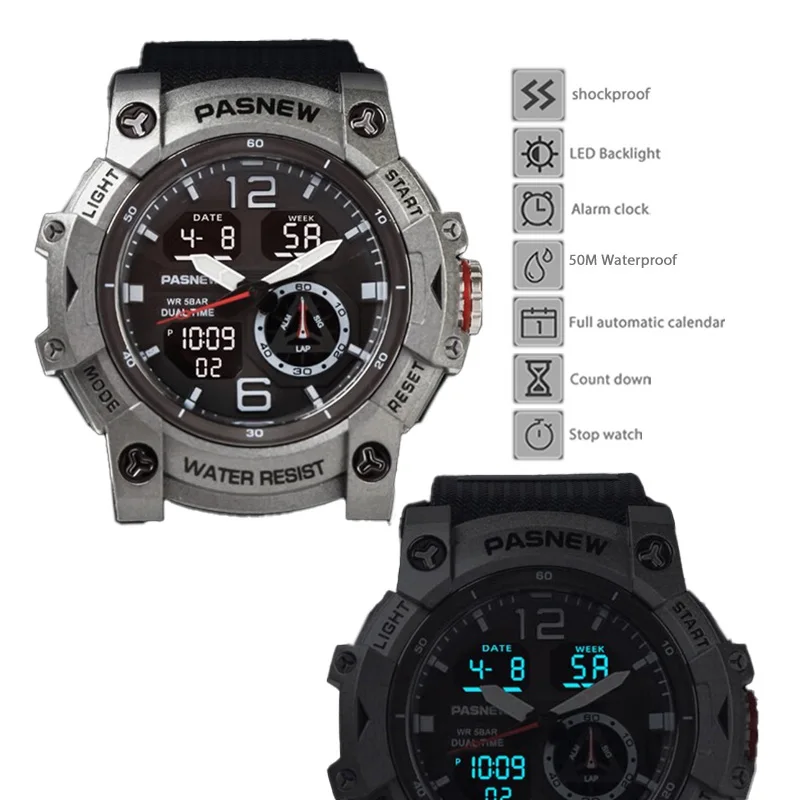 Original Waterproof Sport Watches Men Large Dial Silicone Electronic Handwatch Boy Casual Outdoor Digital Wristwatches Male