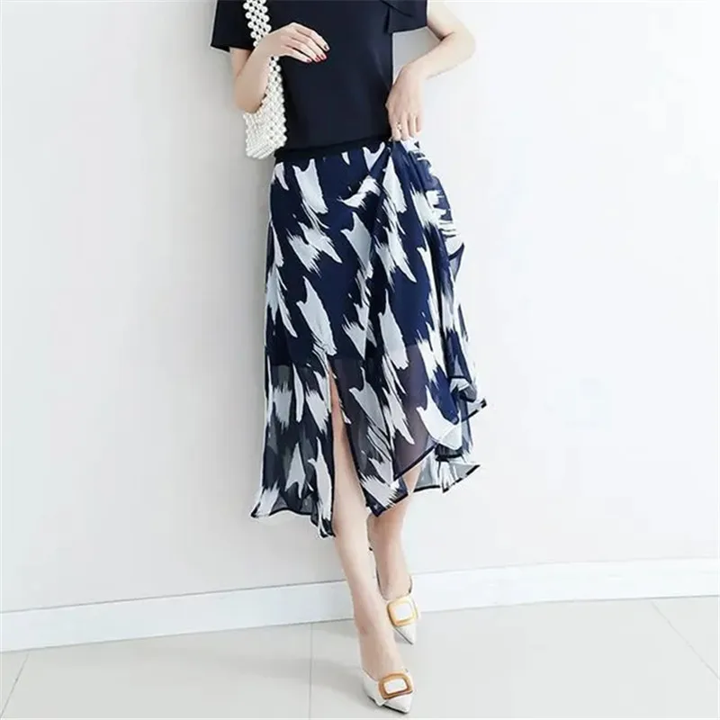 

Jupe Femme Floral Skirts Womens Spring And Summer 2023 New High-waisted Thin A line Mid-length Chiffon Skirt Faldas Aesthetic