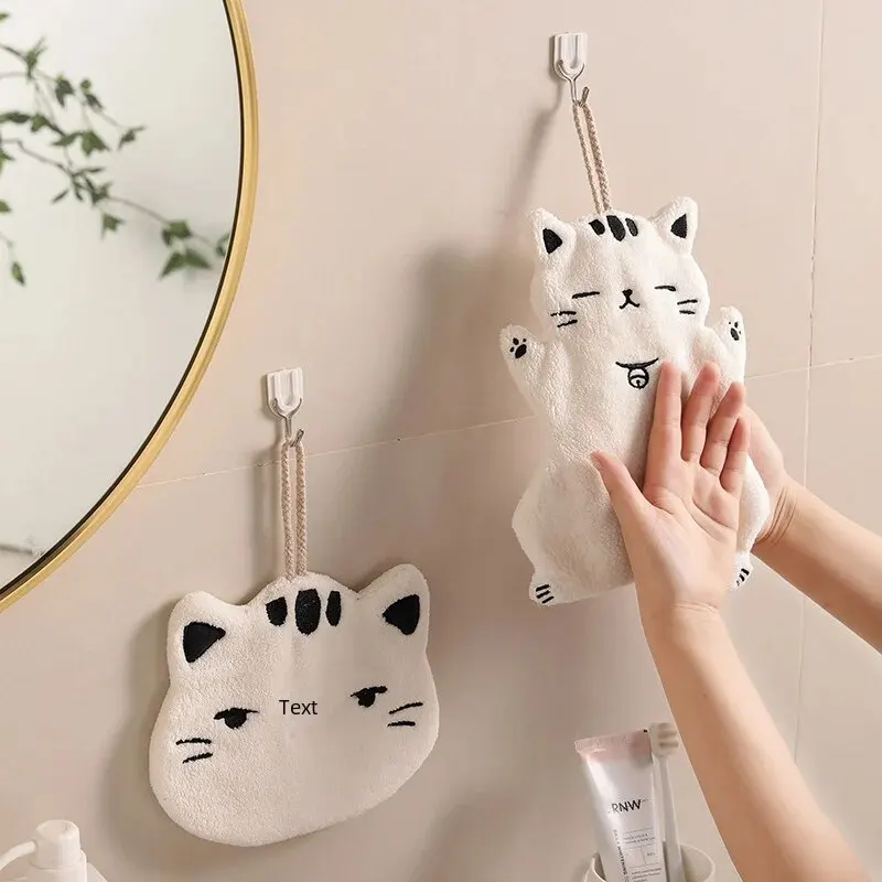 

Absorbent Cute Cat Towel Bathroom Kitchen Hanging Non-shedding Pink Velvet Small Towel Hand Wiping Hand Towel