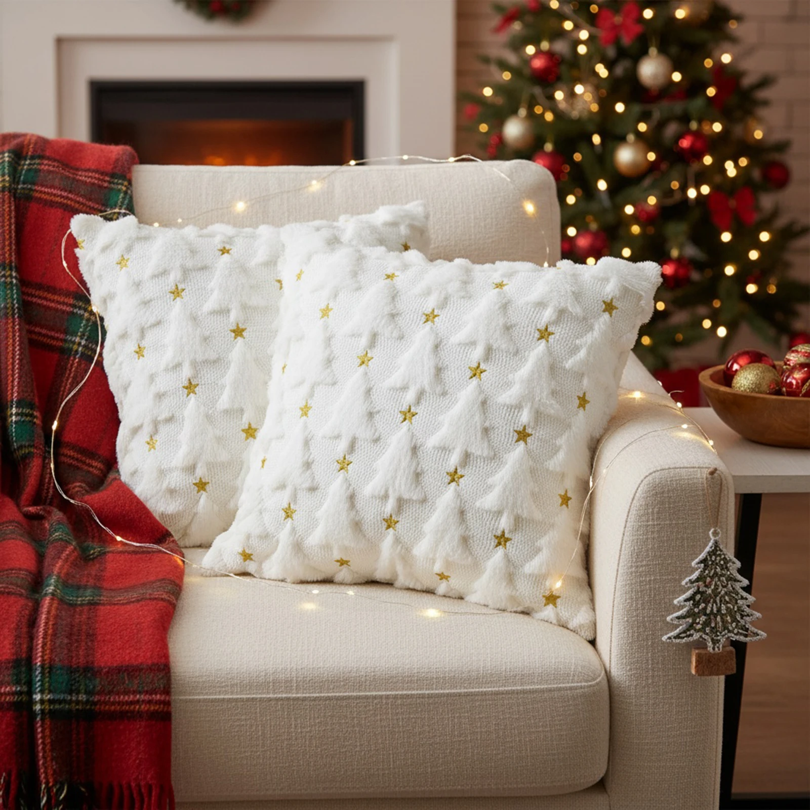 크리스마스 트리 쿠션 커버 귀여운 18x18 인치 2개 세트 침실 소파 휴일 축제용