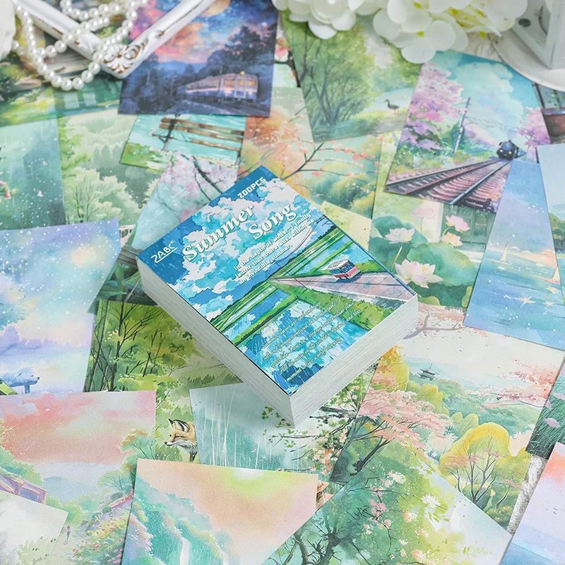 200sheets Scrapbook Paper Junk Journal Supplies Landscape Series DIY Scrapbooking Collage Craft Background Stationery Paper 2