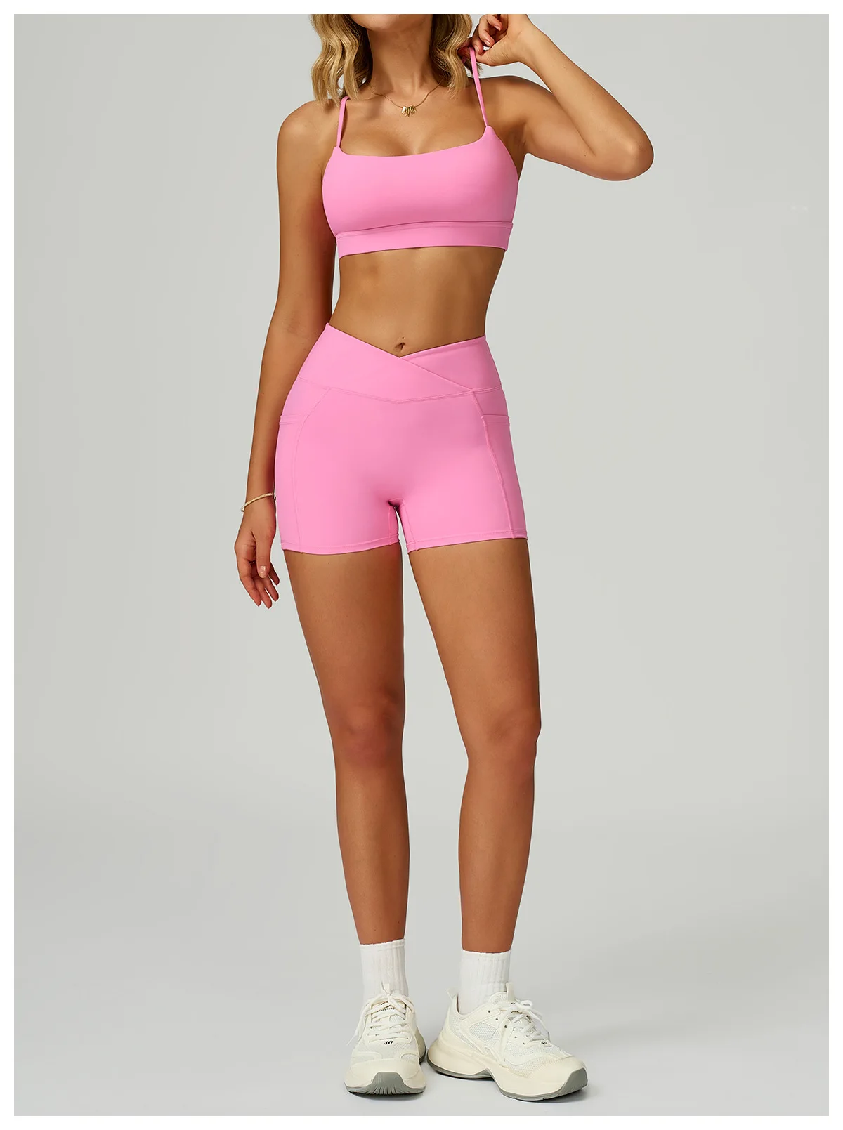 Legging Court Sport Femme Taille Haute avec Poches