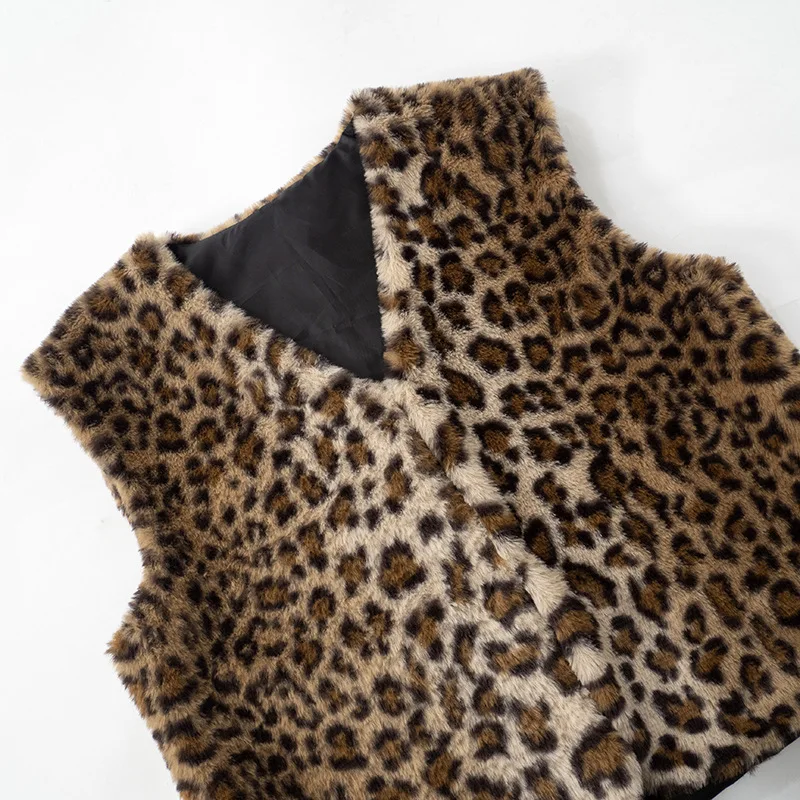 Leopard Printed V-Neck Vestidos Coat Female Contrast Printed Streetwear Cropped Top Loose Autumn Commute Outwear Cardigan