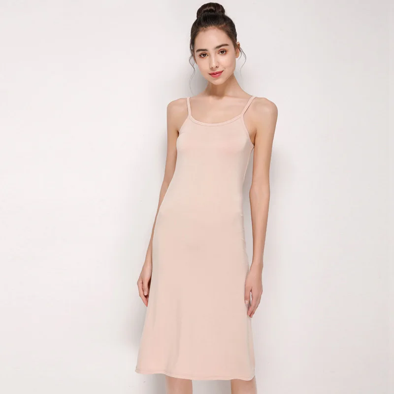 Summer Full Slips Dress For Women Soft Modal Sleeveless Underskirt Petticoat Inner Sling Dress Full Slip Women Under