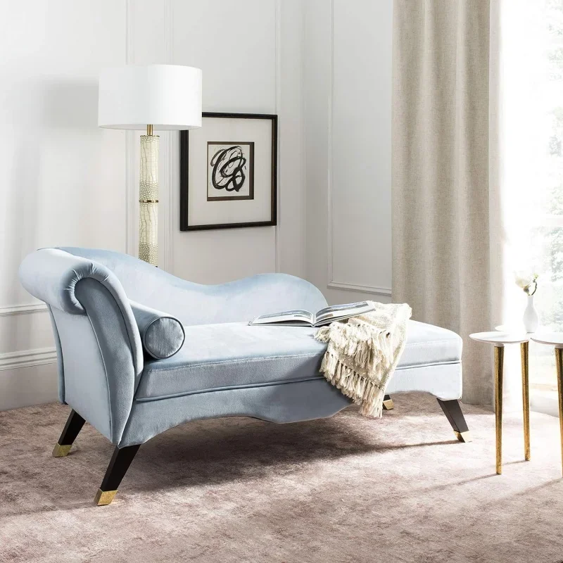 

Safavieh Home Caiden Modern Slate Blue Velvet and Espresso Chaise Lounge Chair