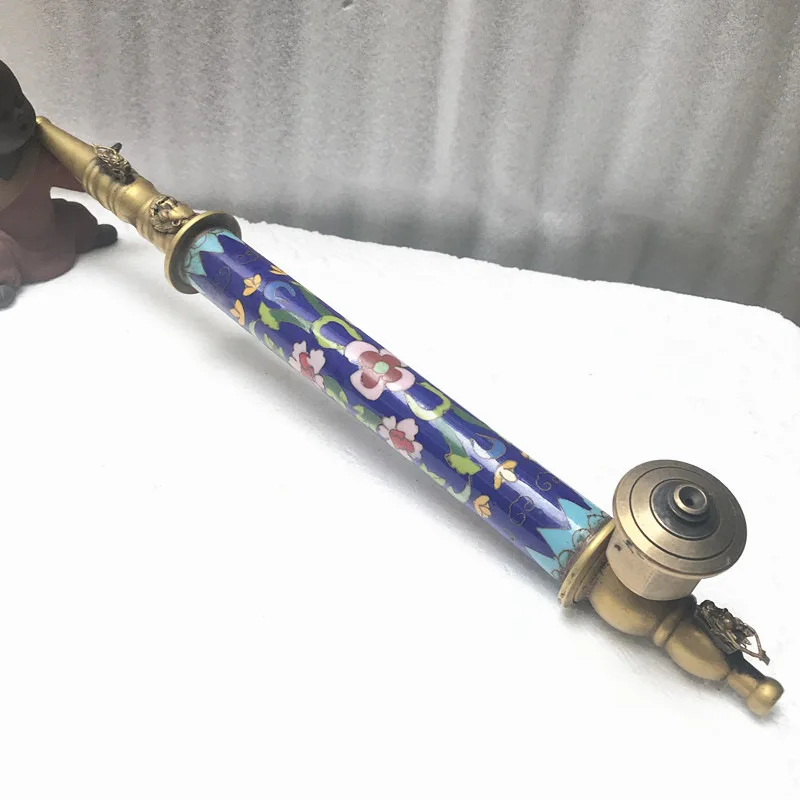 

Old-Fashioned Pure Copper Faucet Small-Bowled Long-Stemmed (Tobacco) Pipe Antique Miscellaneous Cloisonne Enamel Pattern Smoke P