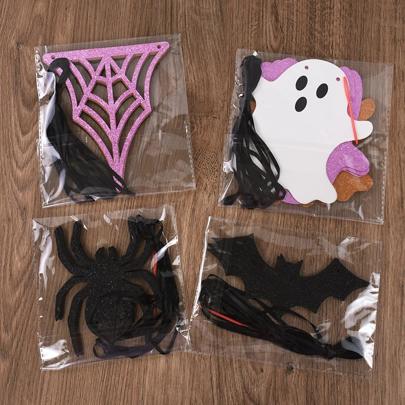Halloween Hanging Garland Cartoon Ghost Bat Spider Bunting Paper Banner Halloween Party Home Fireplace Decoration Supplies Kids