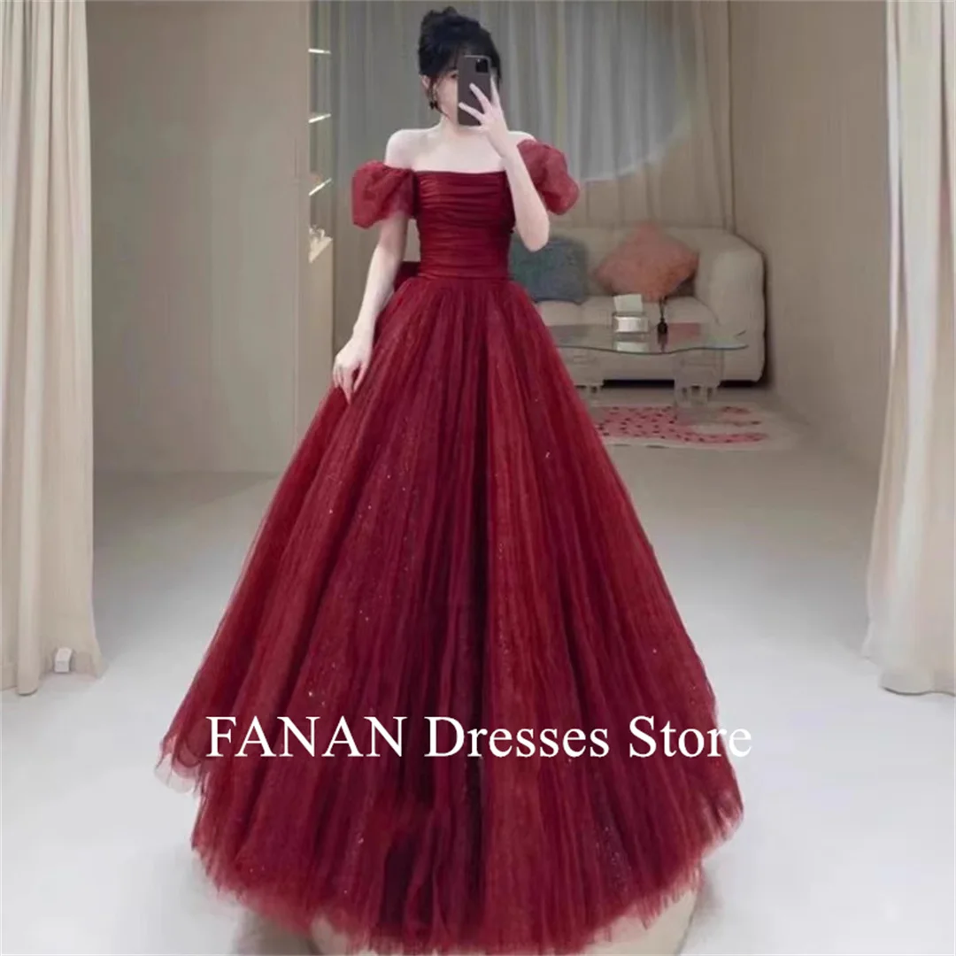 

FANAN Off Shoulder Glitter Fashion Evening Party Dresses Korea Princess Burgundy Wedding Women Formal Gowns Event Prom Gowns