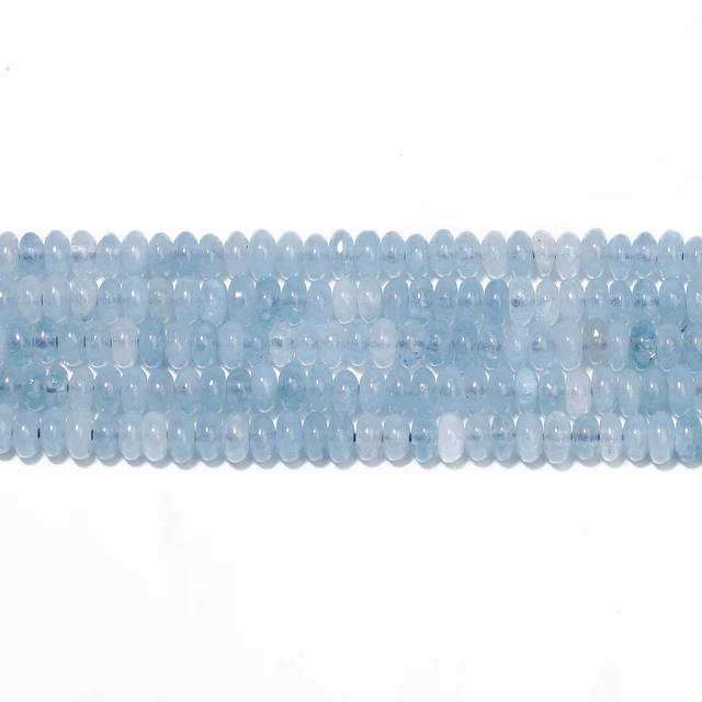 Natural Blue Aquamarine Stone Beads - 5x8mm Rondelle Spacer Loose Beads For Jewelry Making, 1 Strand (~15.5 Inch) - View #6