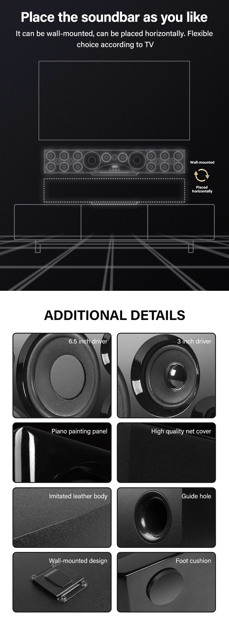 7.1ch Home Theater Sound Bar Speaker System with 310W Power Output Wireless BT M