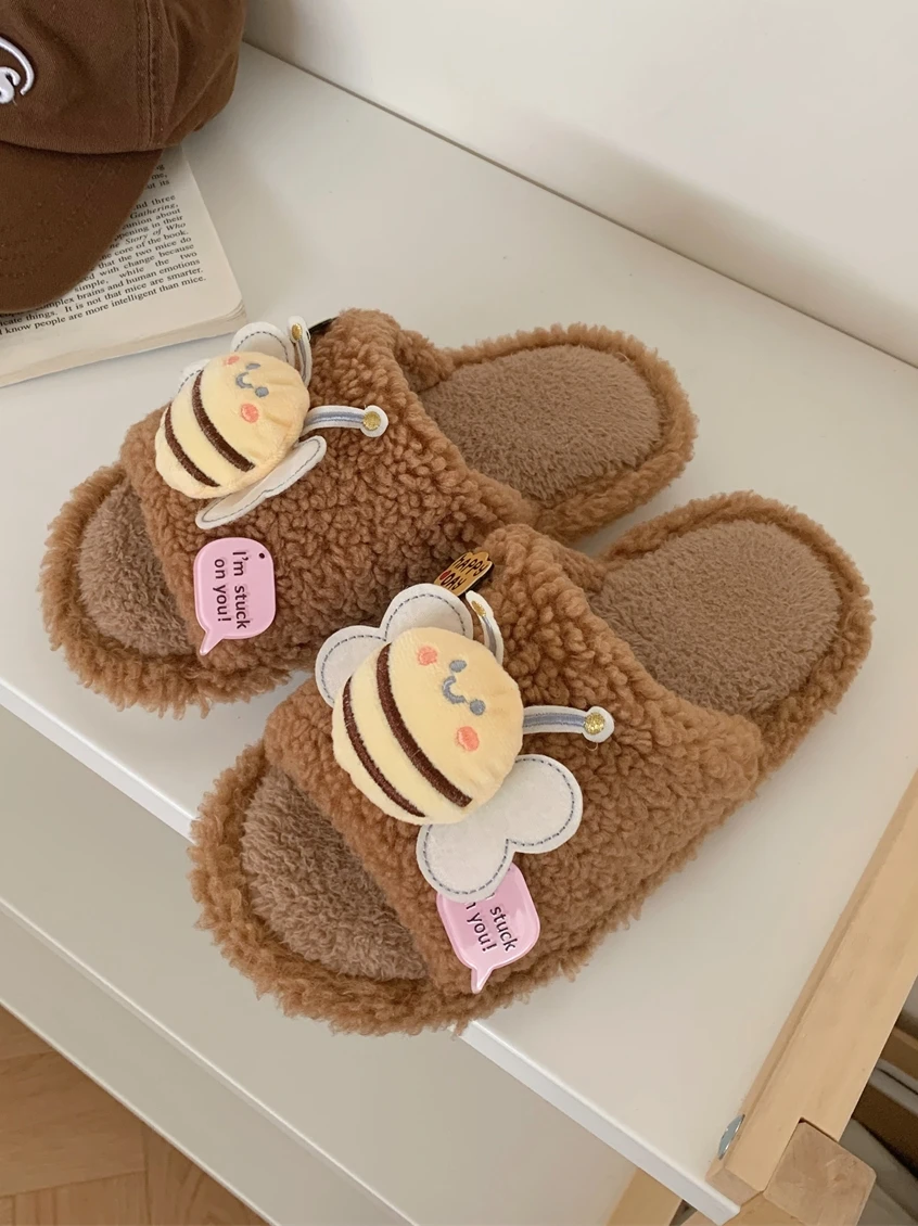 

Cute Bee Plush Slippers For Female Winter Students Indoor Women Home Slippers Anti Slip Instagram Cute Bee Cotton Slippers