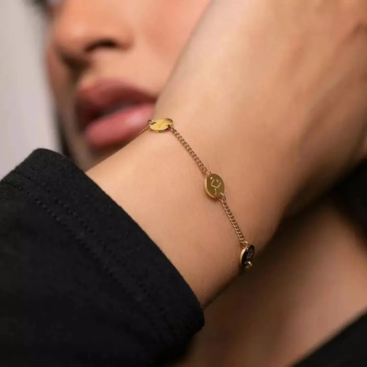 

Tiny Disc Bracelet | Personalized Round Arabic Pendant Minimalist 18k Solid Gold Plated Aesthetics Jewelry For Women
