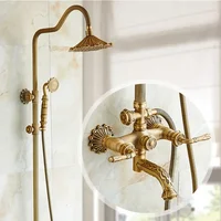 Bath Shower Set Antique Brass Shower System Bathroom Faucet Set Rainfall with Spray Head Europe Bronze Shower Mixer Tap 1