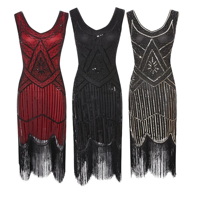 Women Party Dress Robe Charleston 1920s Great Gatsby Flapper Sequin Fringe  Midi Dress Vestido Summer Retro Black Dress - AliExpress