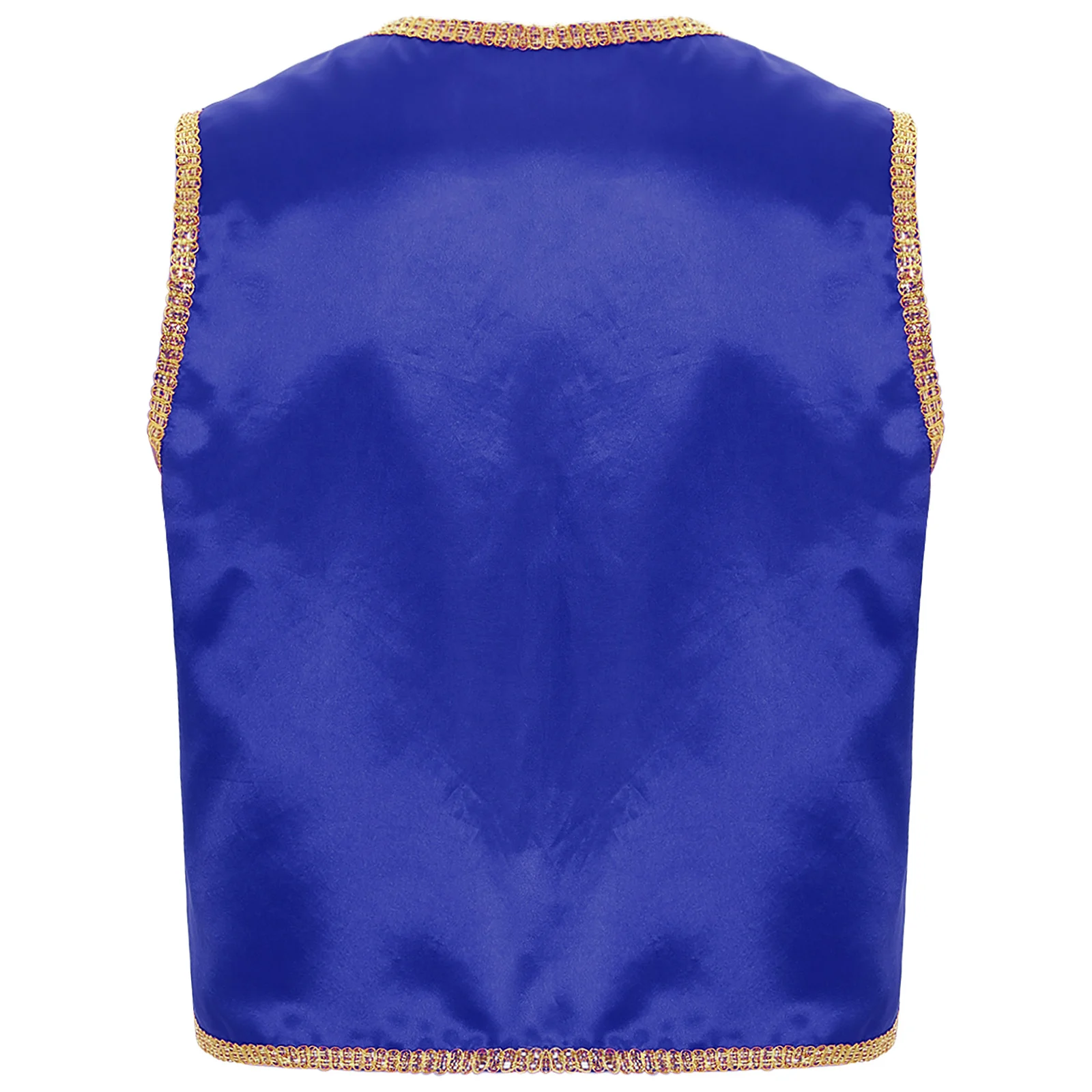 Mens Halloween Arabian Prince Waistcoat Vest Shiny Gold Trim Open Front Carnival Party Dress Up Indian Arabian Cosplay Costumes 3