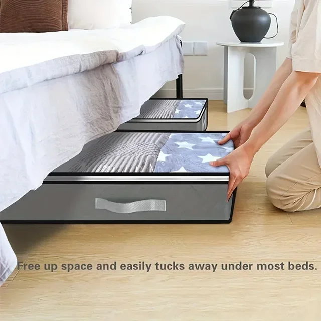 1pc/2pcs/3pcs Dustproof Under Bed Storage Box with Reinforced Handles for Comforter Blanket Pillow and Toys Bedroom Accessories 5
