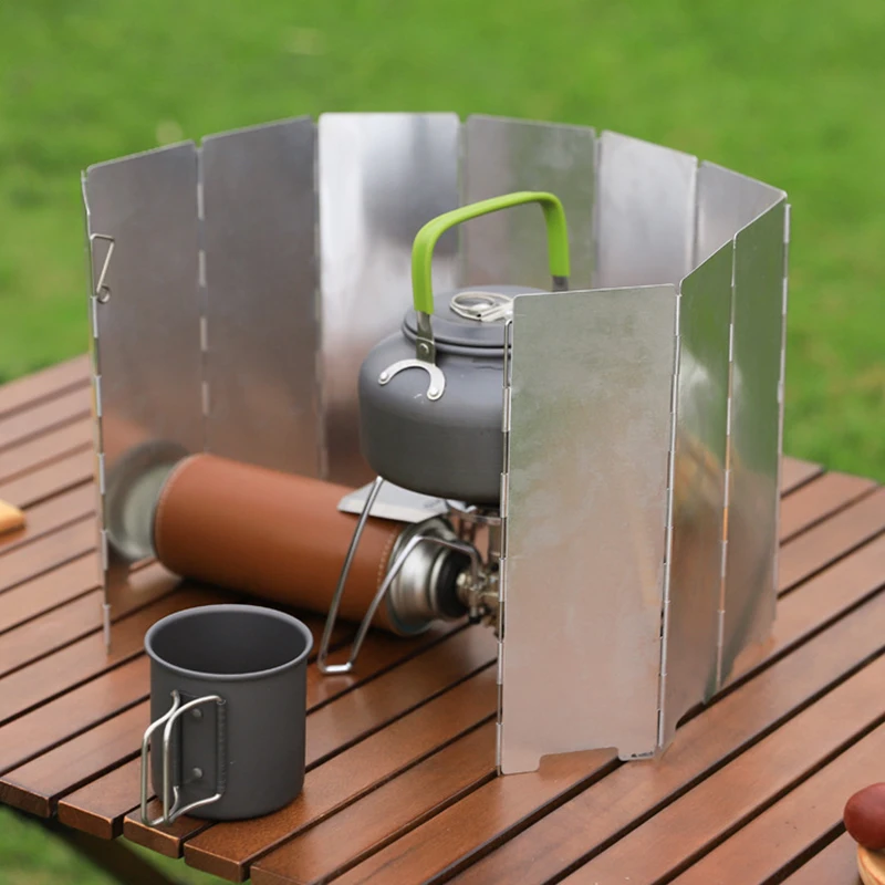 10SheetsFoldingOutdoorCampingStoveWindscreenwithBoltAluminum