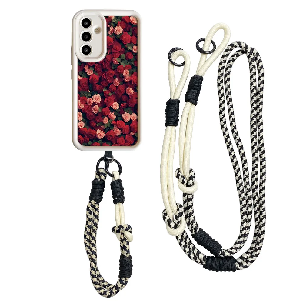 Rose Flower Crossbody Lanyard Phone Case with Strap - Soft TPU Cover