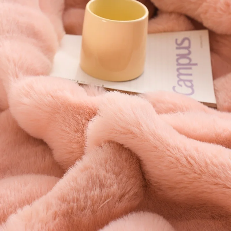 Winter light luxury rabbit plush blanket thickened double-sided velvet throw blanket plush nap blank 4