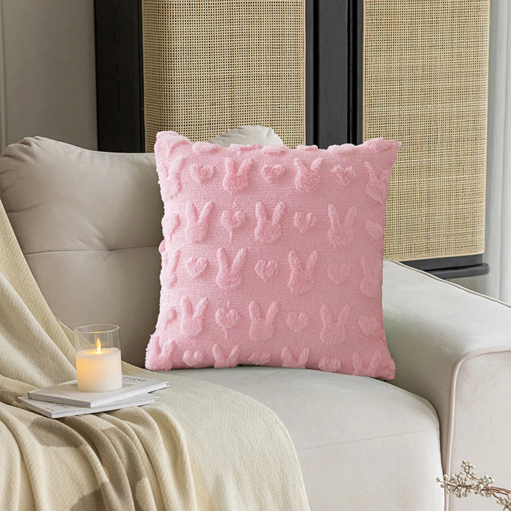 Easter Bunny Soft Cushion Case 45x45cm Plush Rabbit Jacquard Pillowcase Rabbit Pattern Decorative Throw Pillowcase