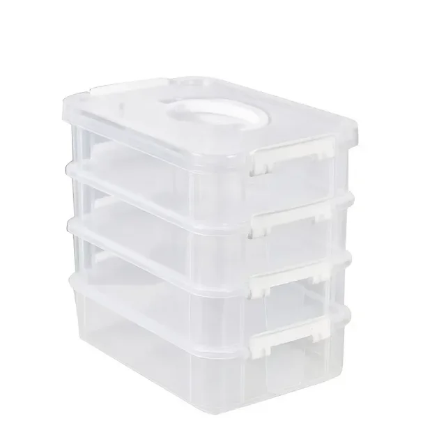 Boîte de rangement empilable Extra Large à 4 niveaux avec couvercle, organisateur en plastique transparent, boîte de rangement pour blocs de construction de jouets 3
