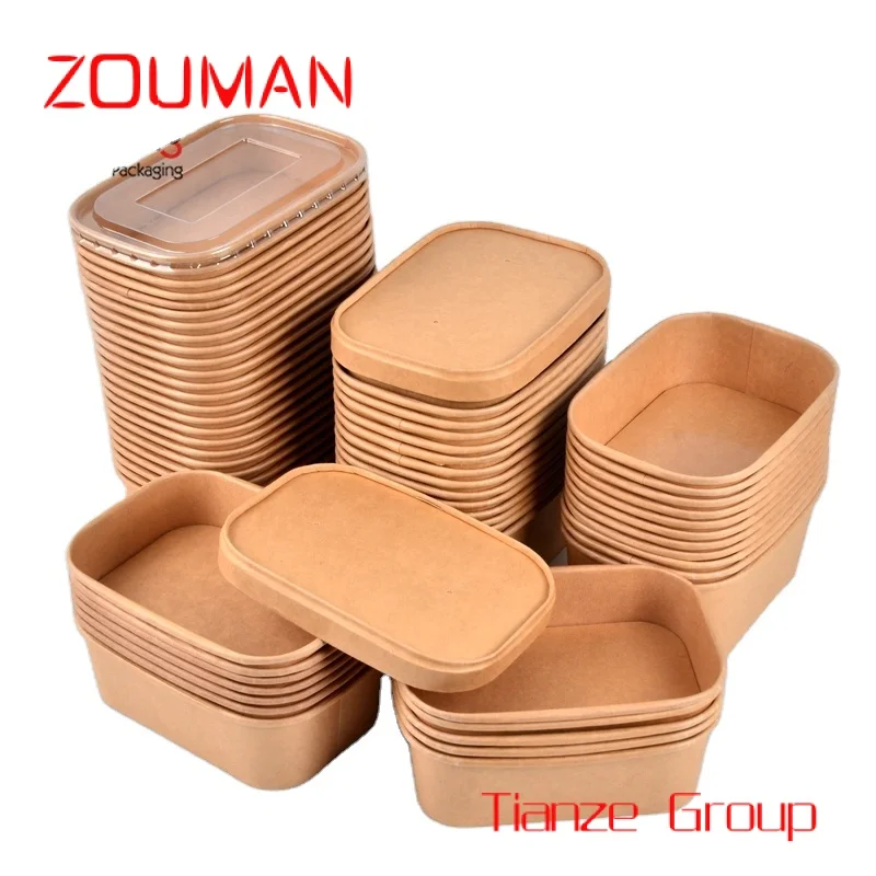 

Custom , SenAng Eco-friendly Recyclable Rectangle Kraft Paper Food Packing Bowl