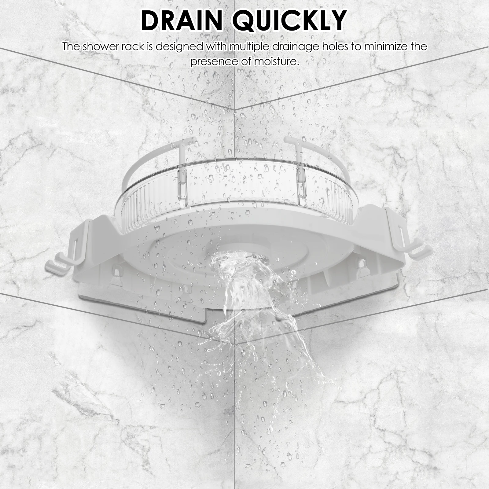 360° Rotating Adhesive Bathroom Holder Shower Caddy Corner Shampoo Storage Shelf with Hook No Drill Towel Holder 4