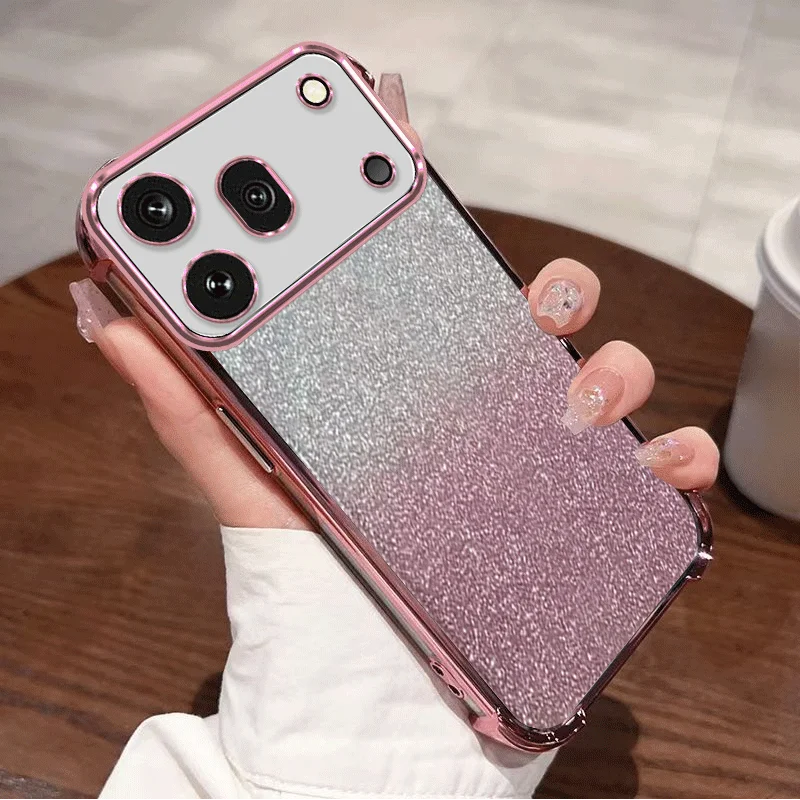 Glitter Plating Shockproof Clear Protective Cover - Flexible TPU with Four-Corner Protection