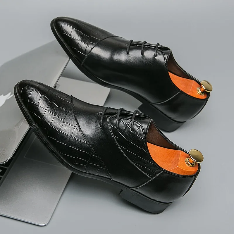 Black Oxfords for Men Lace-up Pointed Toe Business Men's Formal Shoes Brown Handmade Wedding Shoes Size 38-46
