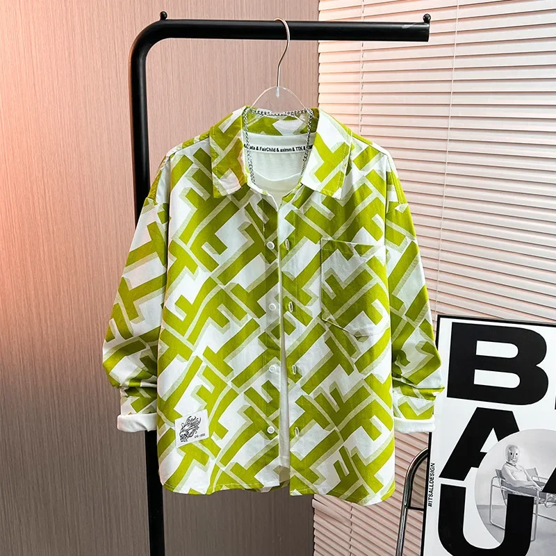 Trendy Long Sleeve Children's Shirt Boy Printed Spring Thin Outerwear Big Kids Top Fashionable Casual Wear