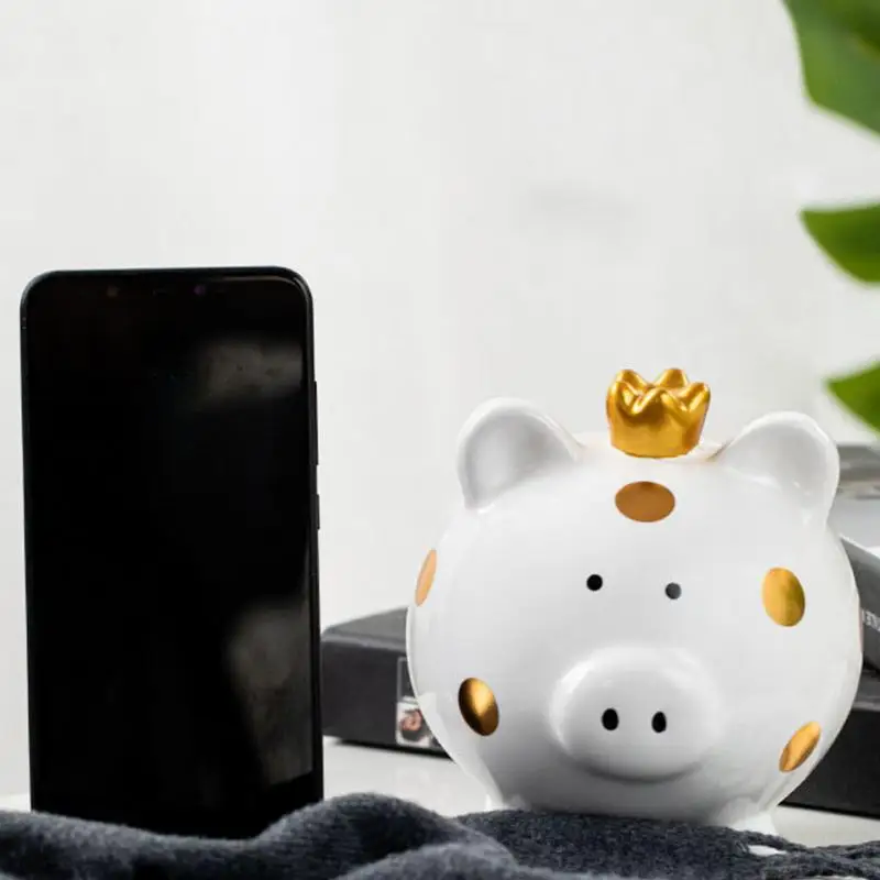 Atm Coin Bank Ceramic Crown Pig Kids Home Decor Safe Coin Banks Money Saving Box Cute Kids Room Deck Decor For Raise Your