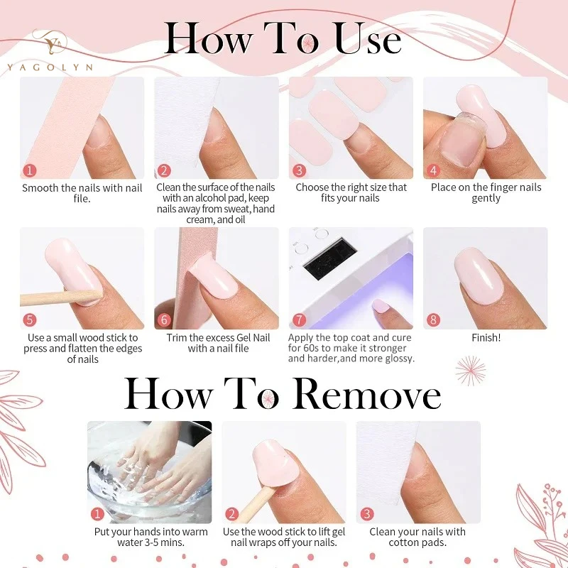 Premium Semi-Cured Nail Wraps Set - Waterproof, Long-Lasting Gel Nail Stickers