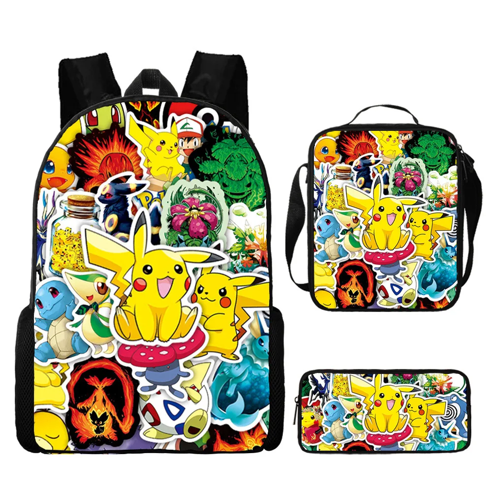 

Pikachu Children's Fashion Schoolbag Primary School Student Backpack Three-piece Cartoon Backpack Digital Printing Shoulder Bag