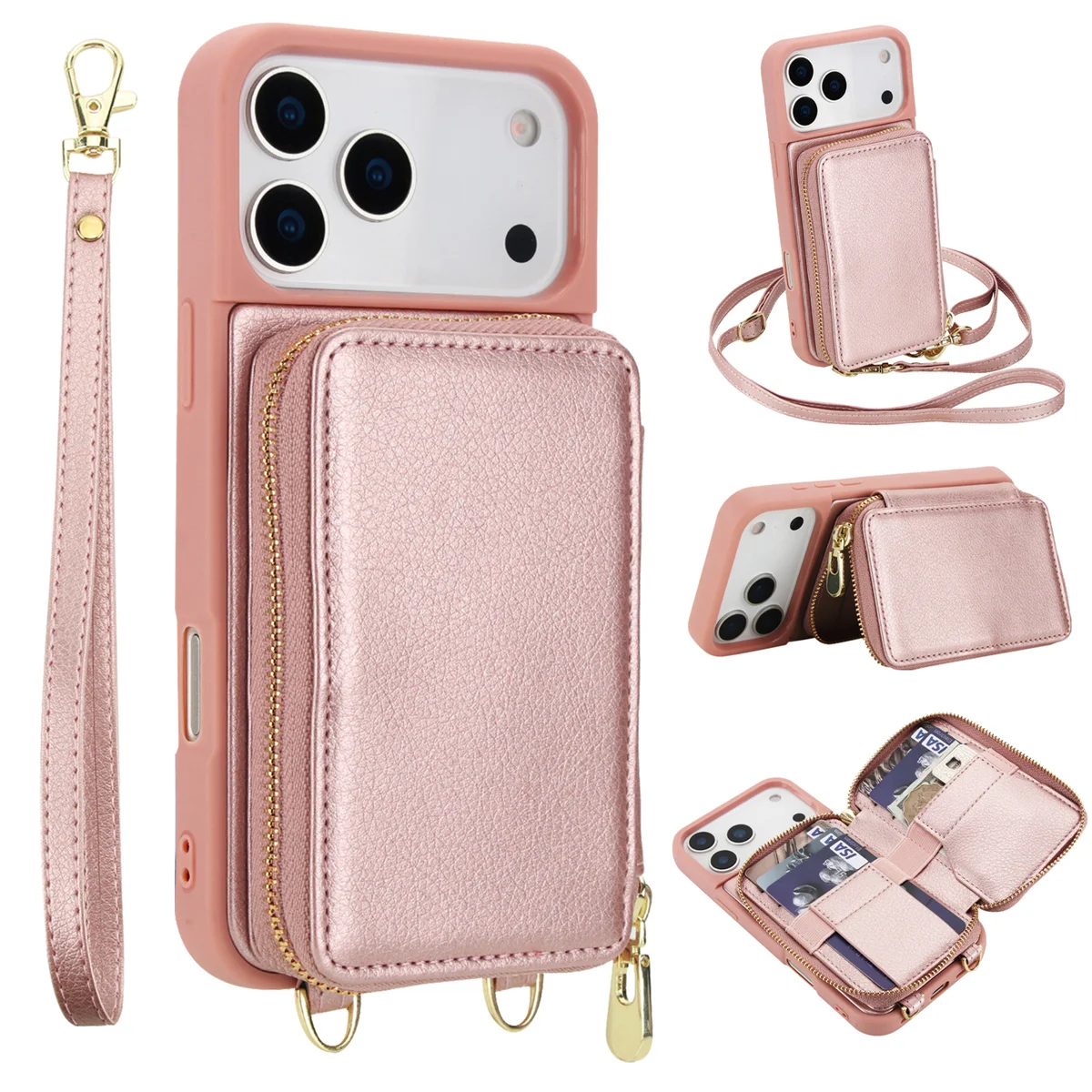 Leather Crossbody Zipper Purse and Card Holder with RFID Protection