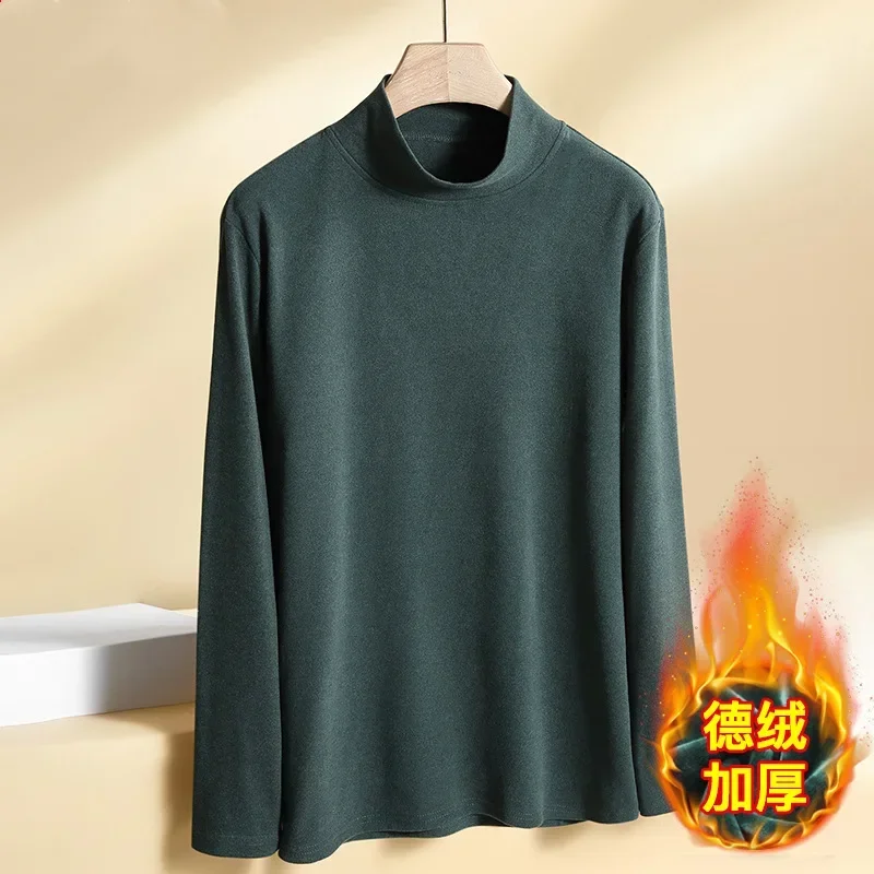 Camiseta de manga larga para hombre, otoño invierno 2023, camisetas abrigadas, camisa de color liso con parte inferior, cuello alto medio, camisetas casuales para hombre, polos