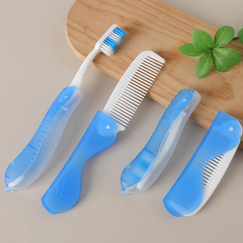 휴대용 일회용 접이식 여행용 칫솔 & 빗 세트 위생 구강 청소 도구 (캠핑, 하이킹용)