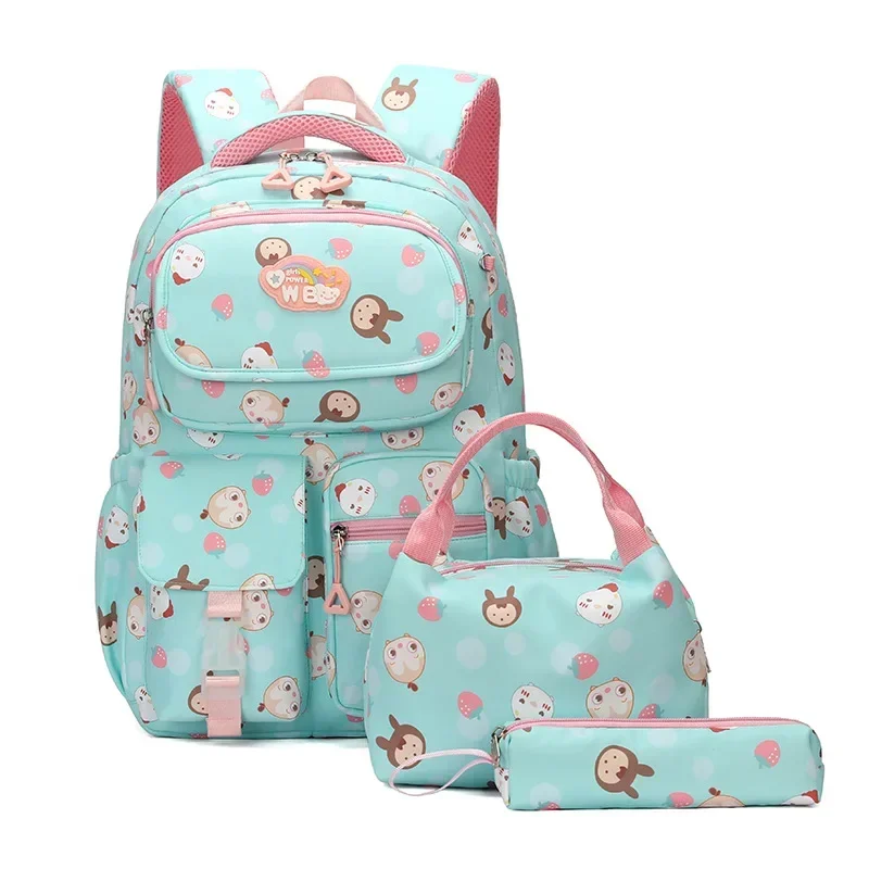 

2023 cartoon printed school backpack for teenage girls 3 pieces/set waterproof nylon children backpacks kids school bags satchel