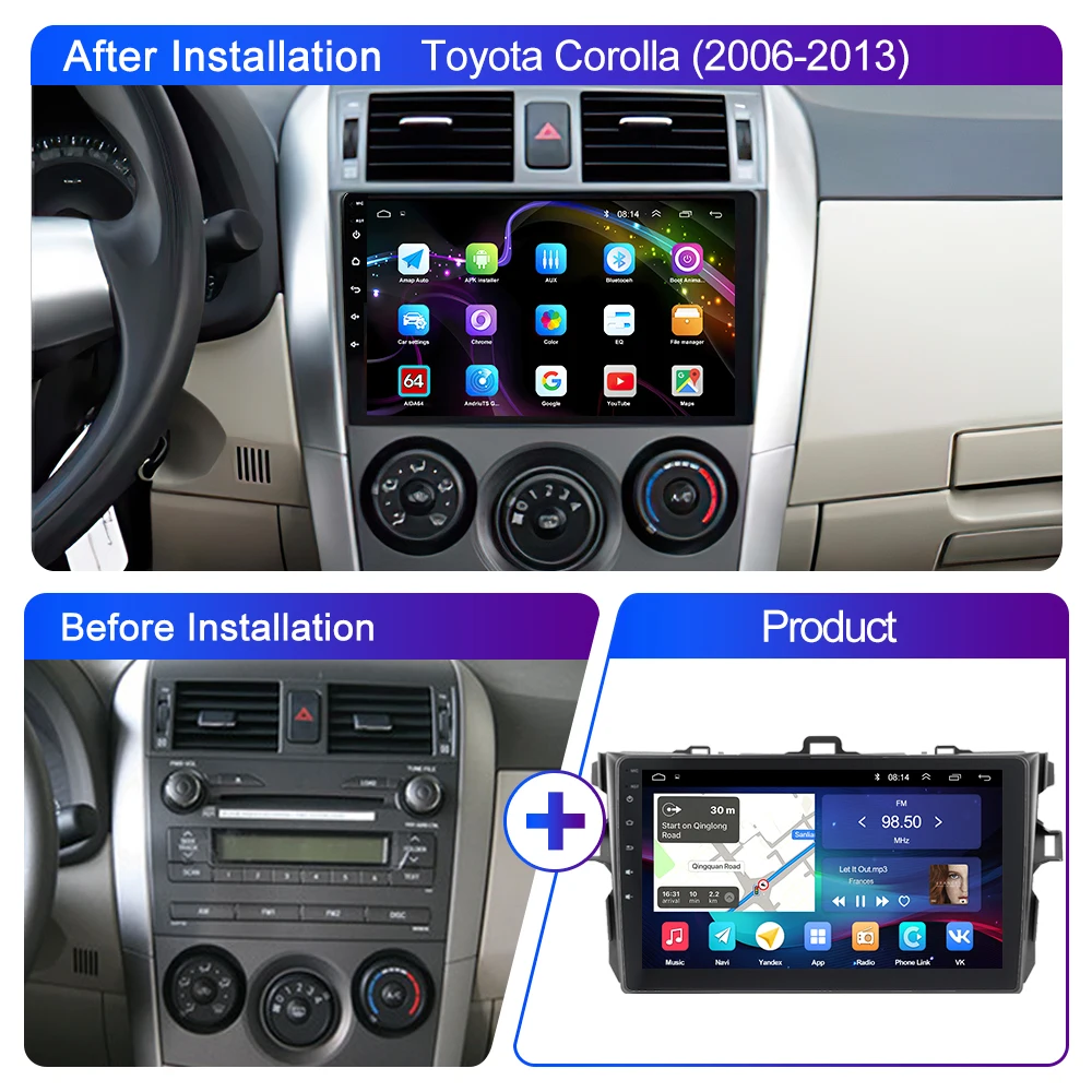 Car Multimedia Player Car Radio LEHX Pro 8 Core 2Din android 12 Car Radio Multimedia Video Player For Toyota Corolla E140 150 2006-2013 Autoradio Carplay gps