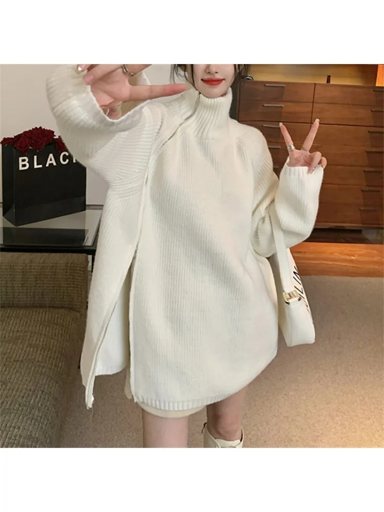 

New Women's Sweater Pullovers Knit Long Sleeve Top Long Sleeve Korean Fashion Y2k Clothing Vintage Winter Side Zipper Dresses
